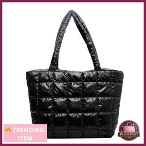 Puffer Quilted Tote Bag Lightweight Shoulder Bag for Travel Work